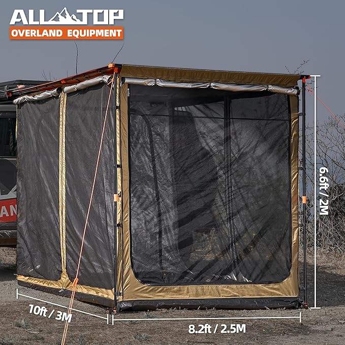 ALL-TOP Awning Room with Floor 8.2' x 10' Rip-Stop 420D Oxford Awning Tent with Bug-Resistance Mesh Waterproof Sun Shelter for Overland Camping(Room Only)