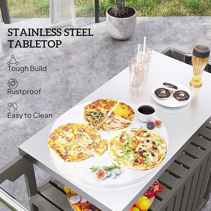 Sophisticated Premium Stainless Steel Outdoor Bar Cart with Spacious Storage Durable Construction Wheeled Heavy Duty Casters HDPE Light Gray Finish