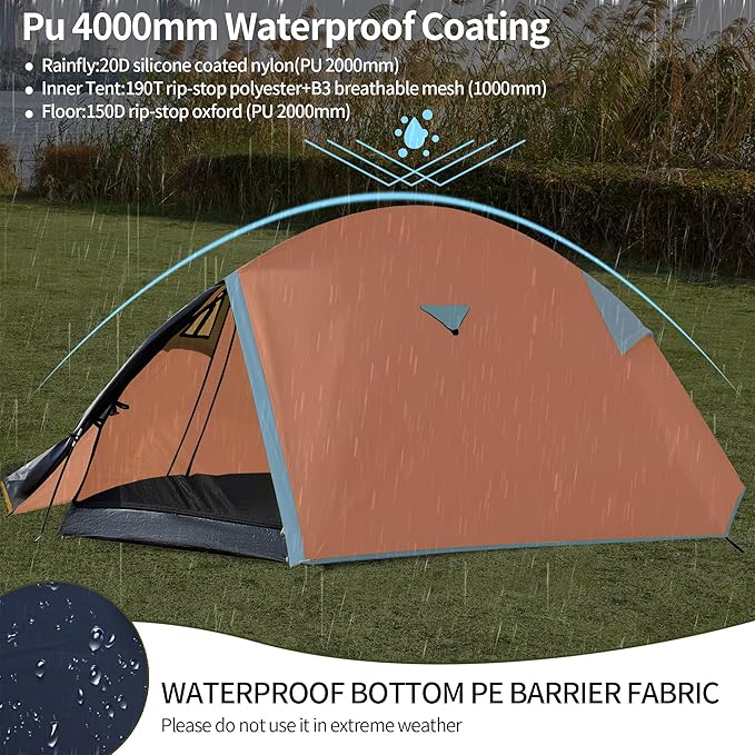 Backpacking Tents for Camping - Easy Set Up Tent Waterproof Light Weight Tent for One or Two Person Hiking Travling