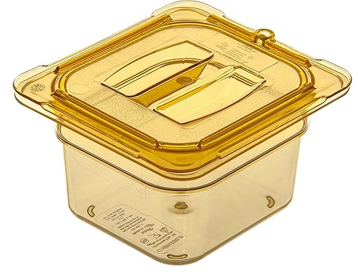 Carlisle FoodService Products StorPlus High-Heat 1/6-Size Food Pan 4 Deep Food Storage Container with 1.7 Quart Capacity High Heat Plastic 1/6 Size Amber (Pack of 6)