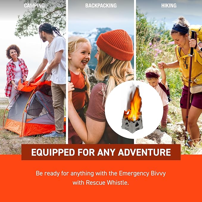 Survive Outdoors Longer 90% Emergency Bivvy - Comes with Survival Whistle &amp Tinder Paracord Drawstring - Add to Emergency Kit &amp Hiking Gear - Waterproof Windproof &amp Tear-Resistant