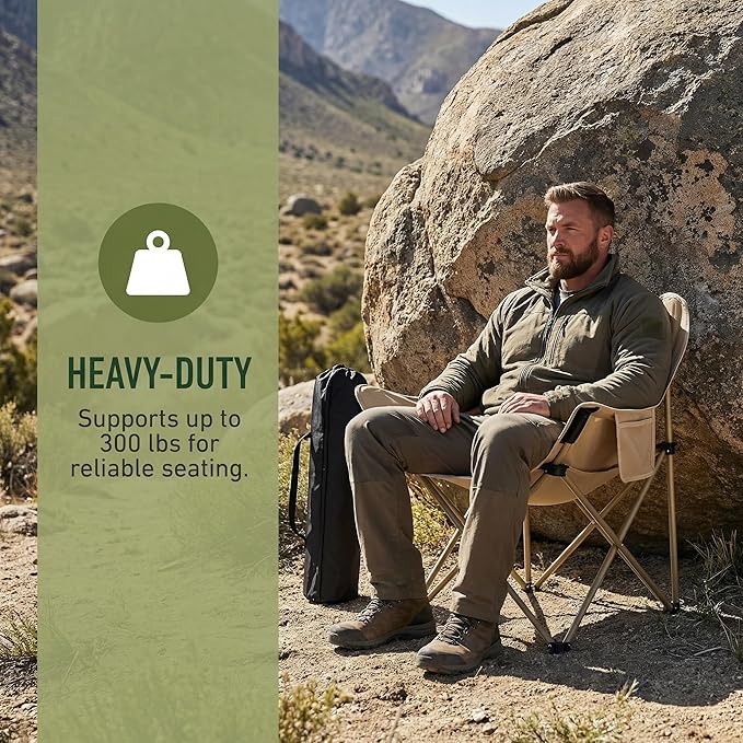 Portable Folding Camping Chair Lightweight Outdoor Lawn Chair with Cup Holder and Carry Bag for Beach Sports Events Fishing Hiking Travel Picnics and Backyard Use (Khaki)