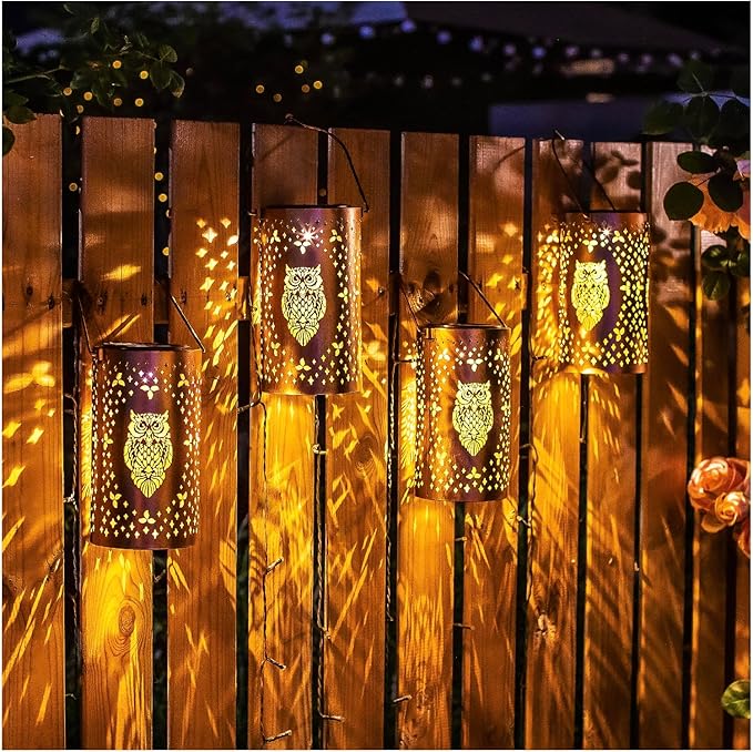 Owl Solar Lanterns Outdoor Waterproof Hanging Solar Lights Owl Gifts for Women Men Metal Decorative LED Owl Lanterns for Garden DecorYardPatioLawnTabletopPathwayLandscape