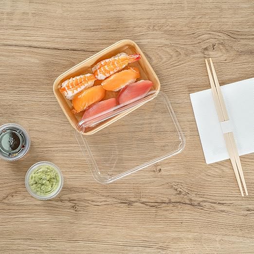 Restaurantware-LIDS ONLY: Matsuri Vision 6.6 x 4.6 x 1.2 Inch Lids For Sushi Containers 100 Airtight Lids - Containers Sold Separately No-Fog Design Clear Plastic Dome Lids For Sushi Boxes