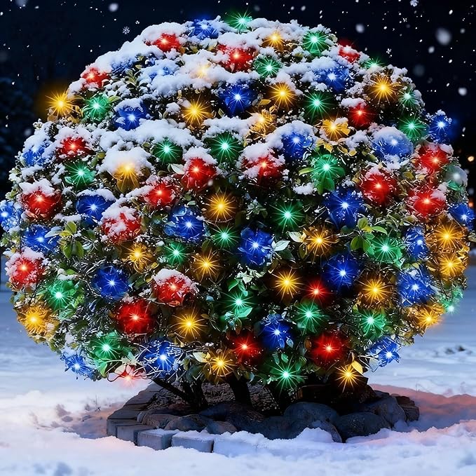 6Ftx4Ft LED Christmas Net Lights Green WireConnectable UL Certified Waterptoof Net Lights for Bushes Trees Shurb Garden Outdoor Christmas Decorations (Multi)