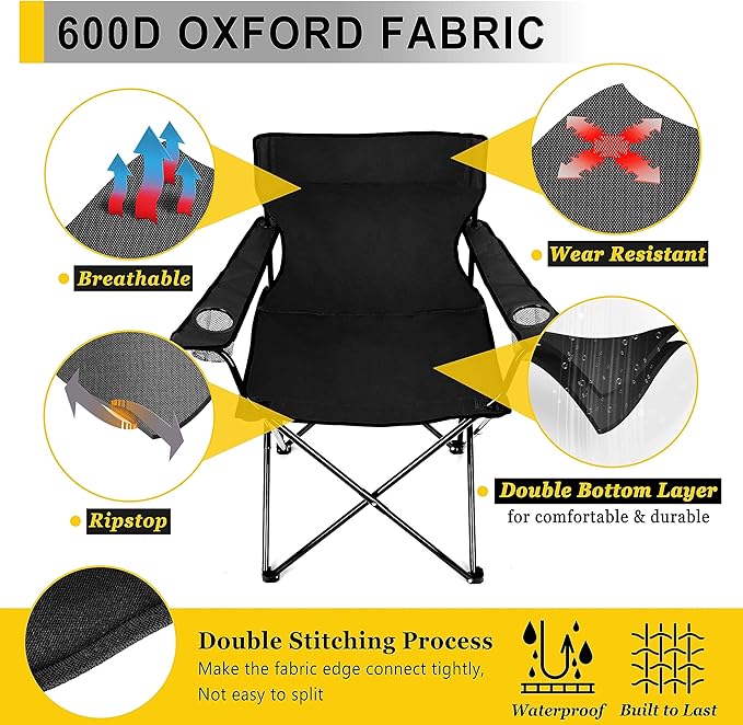 Joyfair Portable Camping Chair Outdoor Lawn Folding Chairs for Adults Heavy Duty Large Foldable Chairs for Beach Fishing Tailgating and More Outdoor Sport Carry Bag &amp Cup Holder