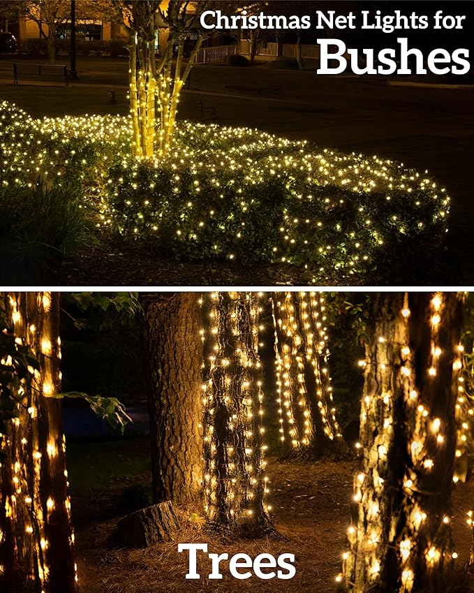 Led Christmas Net Lights for Bushes 132 Led 6ft x 6ft Christmas Net Lights Outdoor Mesh Tree Trunk Green Wire Christmas Decorations for BushesTreeShrubsXmas(Warm White)