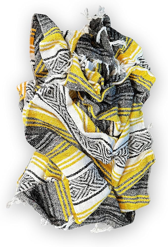 AM Yellow Falsa Blanket Camping Authentic Mexican Comfort
