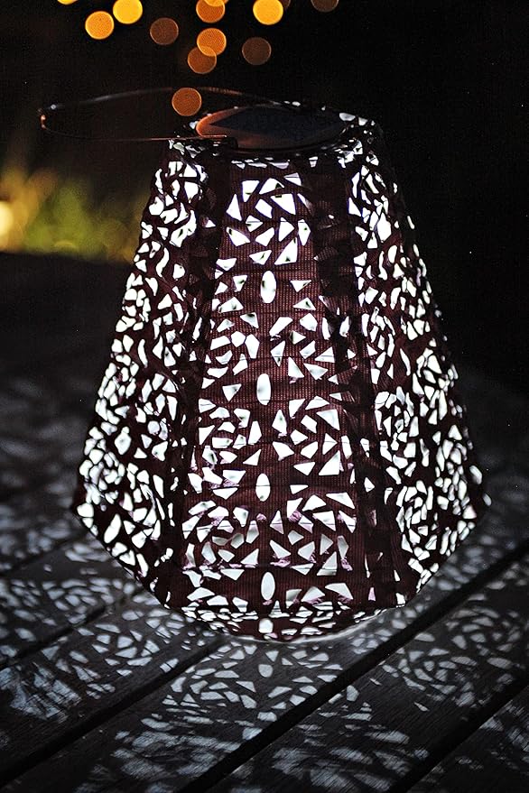 Allsop Soji Stella Prism Solar Lantern 11 LED Outdoor Light Handmade with Weather-Resistant UV Treated Fabric Stainless Steel Hardware Auto Sensor on/Off for Patio Deck Garden
