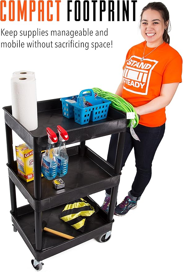 Stand Steady Tubstr Compact Utility Cart Black 2.5 in Deep Tub Shelves 300 lbs Weight Capacity