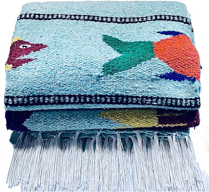 Serape Mexican Blanket Yoga Mat Camping Blanket Beach Blanket Picnic Blanket Handmade Woven Throw Blanket Home Decor Car Blanket (Fish) (Ice)