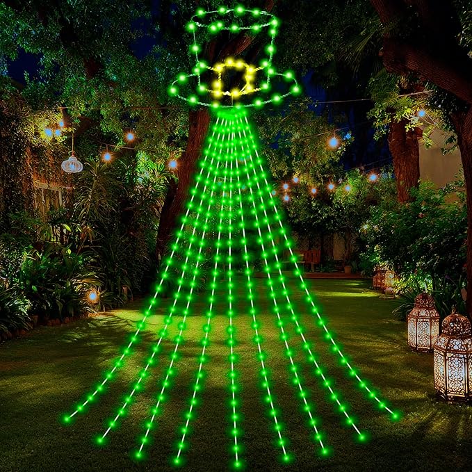 12 ft St Patrick's Day Waterfall String Lights with 320 LED Leprechaun Hat String Lights with 8 Modes Lighted St Patrick's Day Outdoor Decoration for Tree Garden Yard Ireland Party
