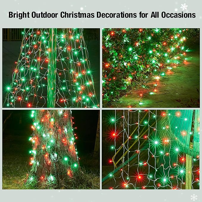 Led Red and Green Christmas Net Lights Outdoor Christmas Bushes Lights 120Led 6ftx5ft Connectable Outdoor Indoor Mesh Net Lighting for Xmas Holiday Garden Lawn Shrubs Trees Bushes Decorations