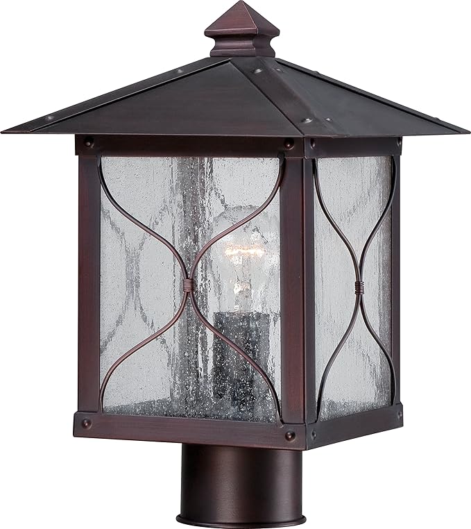 Nuvo Lighting 60/5615 Vega Post One Light Lantern 100-watt Outdoor Porch and Patio Lighting with Clear Seeded Glass Classic Bronze