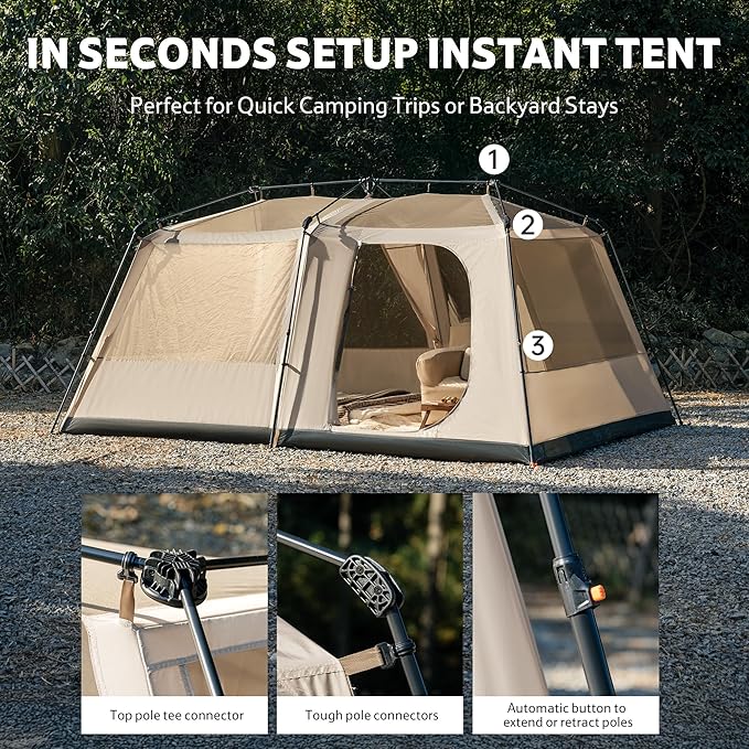 Naturehike Village Lite Camping Tent 60S Easy Setup Instant Tents for Camping Double Layer 4/8 Person Tent with with Full Rainfly