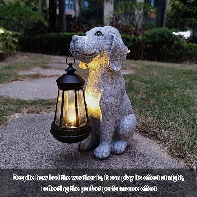 Solar Dog Outdoor Garden Statue with LED LightDog Solar Lights Lantern Outside Decorations for Yard Lawn Decor Statue for Patio Balcony Yard OrnamentUnique Dog Gifts for Mom
