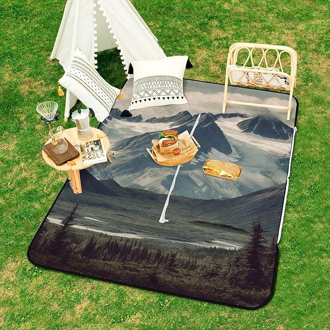Zipper Alaska Mountains Style Picnic Mat Suitable for Travel Camping Park Or Home Use