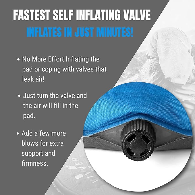 Self Inflating Lighweight Sleeping Pad - Compact Thick and Durable -Ideal for Outdoor Camping Hiking and Backpacking -Self-Inflating Sleep Pad is Sleeping Bags. No Air Leakage