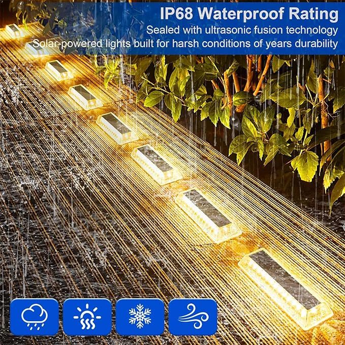 Lacasa Solar Deck Lights Solar Light Outdoor Waterproof IP68 8 Pack Solar Powered Pathway Yard Driveway Step Landscape Lights LED Lighting 50LM for Garden Path Walkway Stair Patio Warm White 2700K