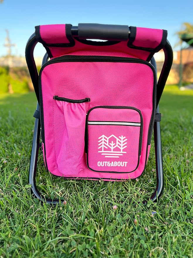 Out&ampAbout 3-in-1 Backpack Stool Cooler Chair 400 LBS Max Load Portable Folding Fishing Cooler Stool - Pink
