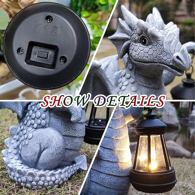 Solar Dragon Garden Statue Decoration with Solar LanternDragon Figurine Lights Outdoor Décor for YardLawn Patio Balcony Unique Housewarming Ornament