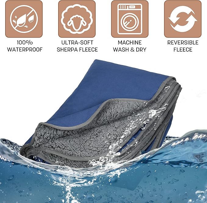Tirrinia Waterproof Outdoor Blanket with Sherpa Lining Windproof Triple Layers Warm Comfy Foldable for Camping Stadium Beach Picnic Grass Concerts Car Dog 51''X 59'' &amp 59''X 80''
