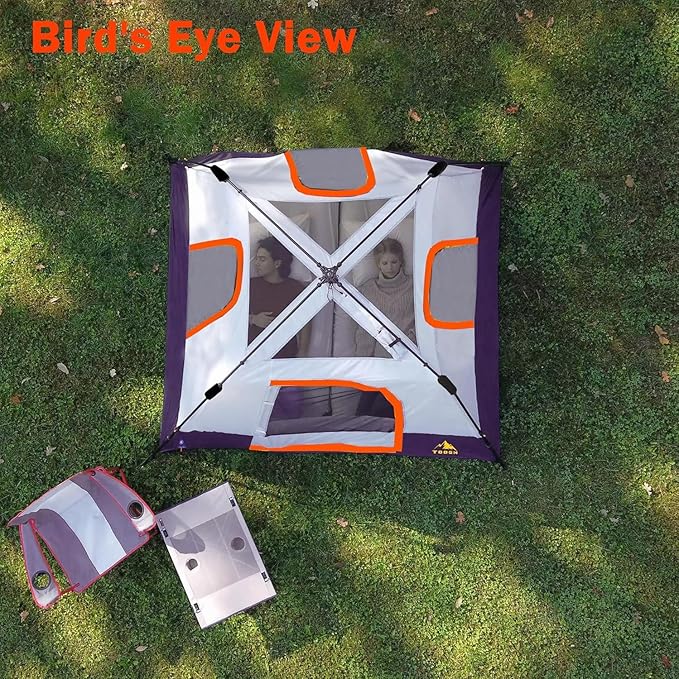 3/4 Person Camping Tent with 1 Door 4 Windows and Upgraded Ventilation– Instant Setup Waterproof 8'x 8'x 67''Oxford Fabric Floor Pop Up in 60 Seconds Includes Rainfly and Backpack