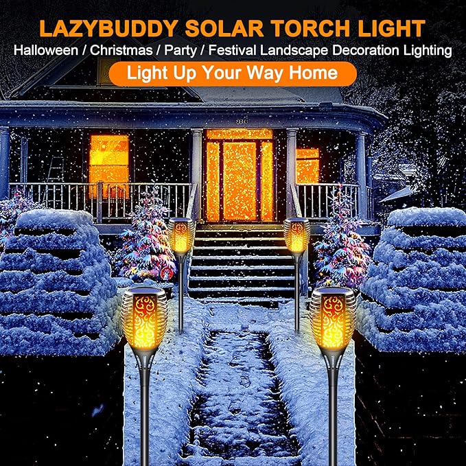 Large Solar Torch Lights Outdoor Flickering Flame Upgraded 3-in-1 Detachable Hanging Lanterns - IP65 Waterproof Auto On/Off Tiki Torches for Garden Pathway Ground Decor (6 Pack)