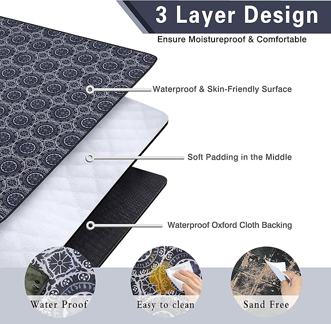 Extra Large Picnic Blankets Waterproof Foldable (60 x 80) Beach Blanket Waterproof Sandproof3-Layer Thicking Mat Outdoor Packable Camping Blanket
