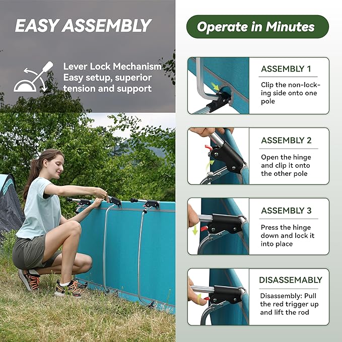 MARCHWAY Lightweight Folding Tent Camping Cot Bed with Lever Lock Easy Setup Portable Compact for Outdoor Travel Hunting Hiking Motorcycling Support 330Lbs (Blue)