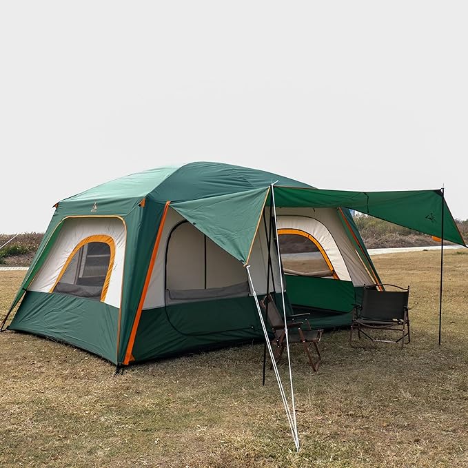 KTT Large Tent 8-10-12 PersonFamily Cabin Tents2 Rooms2 Doors and 4 Windows with MeshStraight WallWaterproofDouble LayerBig Tents for OutdoorPicnicCampingFamily Gathering