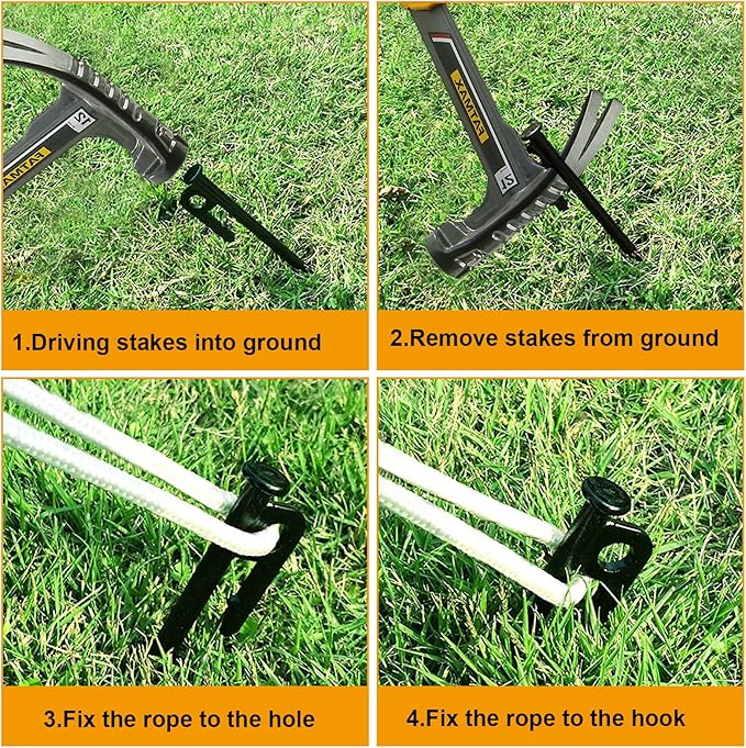 12 Pcs 16 Inch Tent Stakes Heavy Duty Metal Tent Pegs Camping Steel Tent Stakes for Unbreakable and Inflexible Camping Backyard Rocky Ground