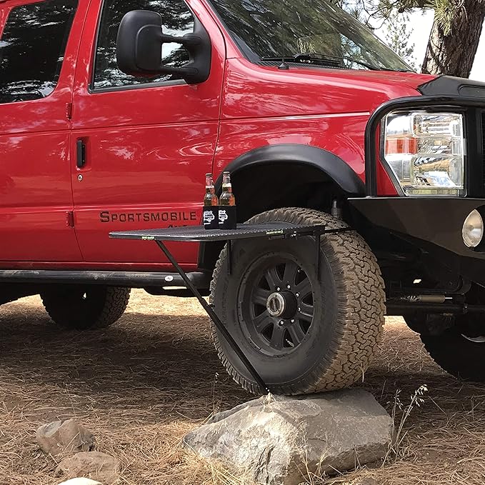 Tire Table Medium Steel Camping Table for Camp Travel Tailgating and Outdoor Work | Easily Holds 50 Pounds | Powder Coated Finish | No Tool or Hitch Required for Installation | 29 x 23 x 1.5