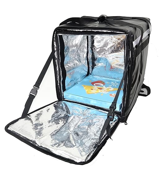 PK-76F: Large Doubledeck Insulated Pizza/Food Delivery Backpack 16x 15x 18 with Divider Cup Holder. Waterproof Thermal Food Take-Out Box Keep Hot/Cold 76Liters (Black)