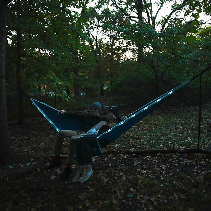 Equip Outdoors Portable Camping Illuminated Hammock Hanging Kit Included Two Person Light Up Hammock Blue 124'' L x 77'' W (99554)