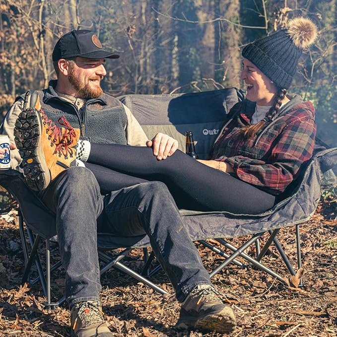 OUTSIDER Love seat Padded Lounge Chair Oversized Folding Camping Sofa Low Seat Double Camping Chair Portable Outdoor Loveseat Supports 500 lbs for Beach Tailgating RV Sports Patio