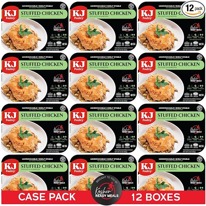 KJ Poultry Kosher Ready Meals - Stuffed Chicken Breast Rice MRE Meat Meals Ready to Eat Gluten Free Halal (12 Pack) Prepared Entree Fully Cooked Shelf Stable Microwave Dinner Travel Military