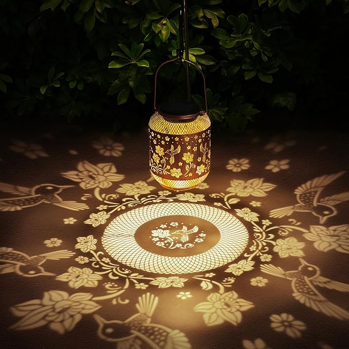 Hummingbird Solar Lanterns Outdoor Waterproof Garden Decor Birthday Gifts for Mom Women Grandma Metal Hanging Solar Lights Outdoor Decoration for PatioYardPorchBackyard