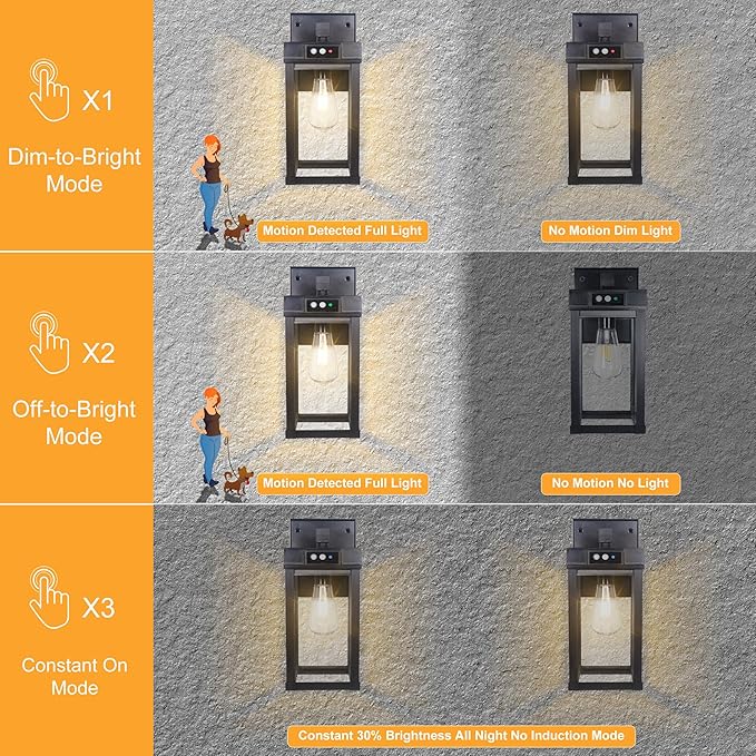 2 Pack Solar Wall Lights Outdoor Waterproof with 3 Lighting Modes &amp Motion Sensor Dusk to Dawn Exterior Porch Light fixtures Solar Wall Lantern Fixture for Garage Porch Yard Front Door