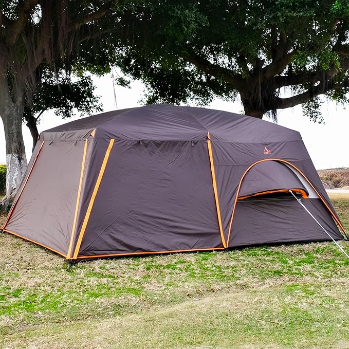KTT Extra Large Tent 8-10-12 PersonFamily Cabin Tents2 Rooms3 Doors and 3 Windows with MeshStraight WallWaterproofDouble LayerBig Tents for OutdoorPicnicCampingFamily Gathering