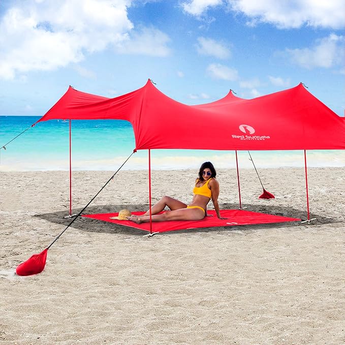Red Suricata Sand Free Beach Mat – Large Sandproof Beach Blanket Sandless Waterproof – Fits and Matches Beach Canopy - Oversized Sand Proof Beach Mats for Outdoor Picnic Camping (Large Red)