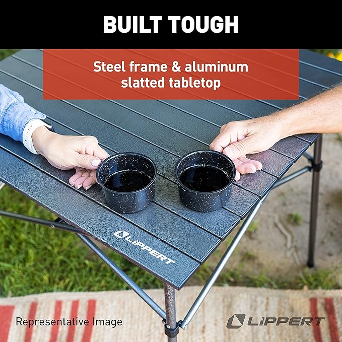 Lippert HD Hybrid Foldable Camp Table with Carry Bag White 27 1/2” x 27 1/2” x 27 1/2 (H x W x D)Hammer Grey