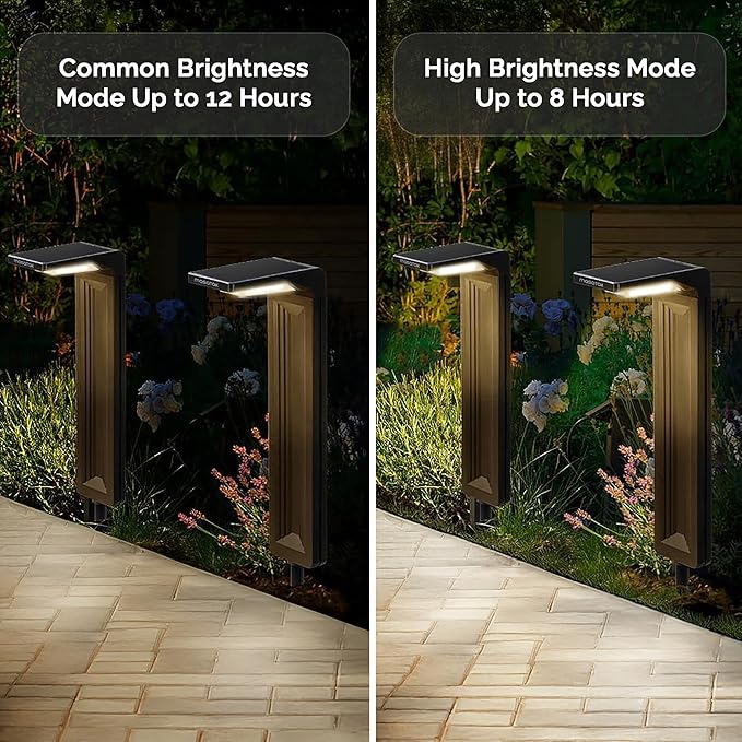 Warm White Solar Pathway Lights 2 Pack - Ultra Bright Waterproof Outdoor LED Lights for Garden Walkway &amp Patio - 2 Brightness Modes - Solar Powered Yard Lighting