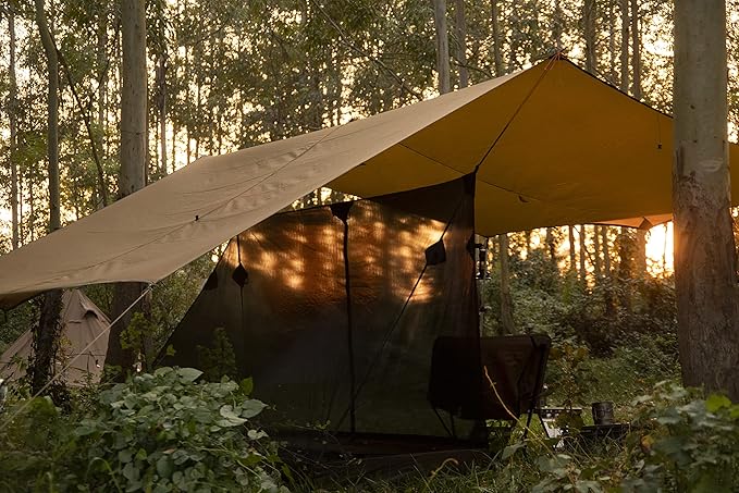OneTigris Bulwark Camping Tarp 100% Waterproof Bushcraft Shelter Lightweight Hammock Rain Fly Portable Anti UV Large 12.8ft x 9.5ft