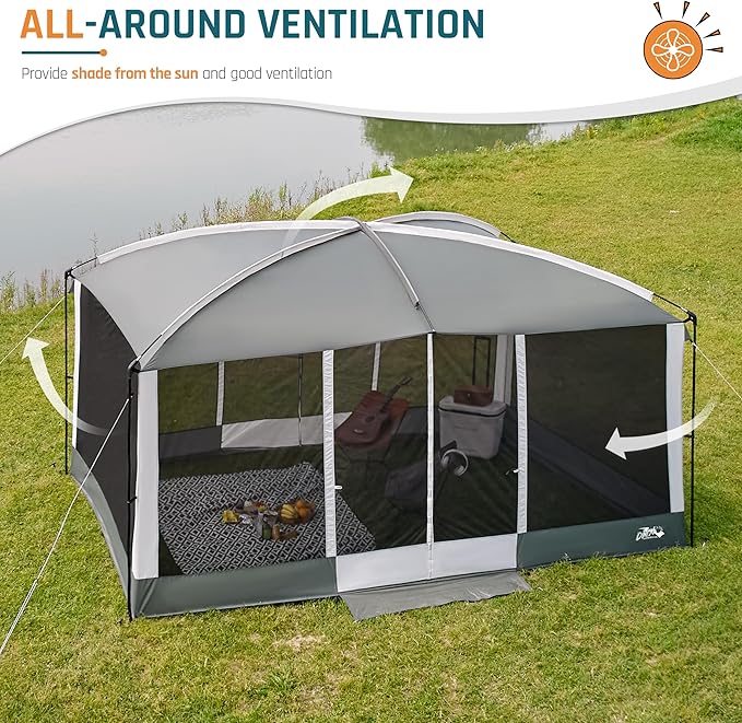 Screen House Tent 13x9ft Screen Room Mesh Gazebos w/ 2 Magnetic Doors Included Projection Screen Camping Tent Screened Canopy Shelter for Outdoor Patios Backyards Activities (Gray)