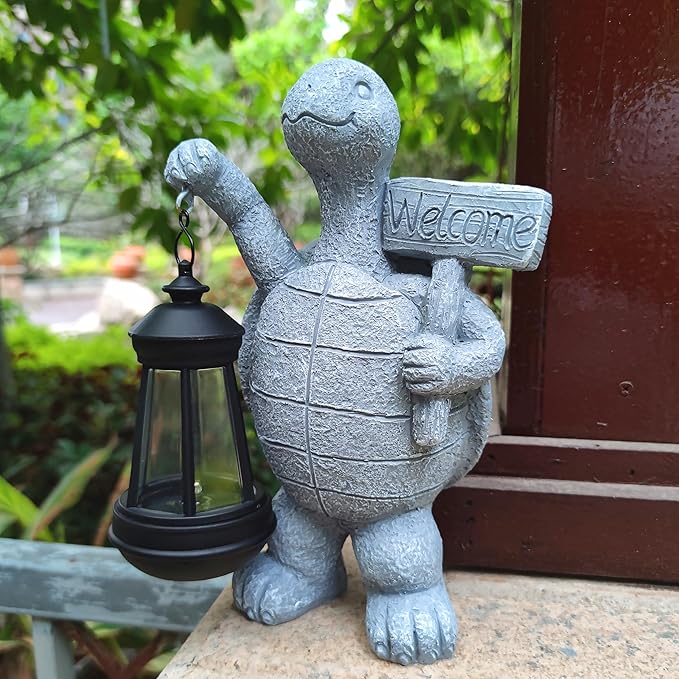 Sea Turtle Solar Garden StatuesResin Sea Turtle Figurine Decorations with Solar Lights Lantern Outdoor Figurines Lawn Garden Statue Decor Art for LawnYard Balcony Ornament.