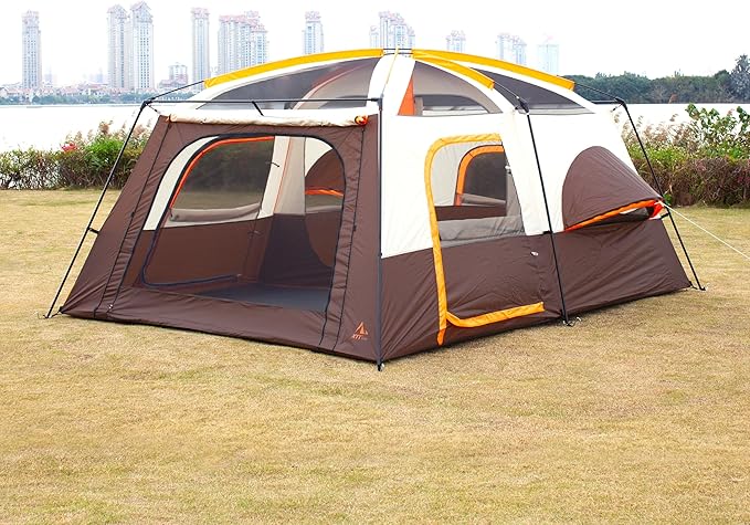 KTT Extra Large Tent 10-12-14 Person(A)Family Cabin Tents2 Rooms3 Doors and 3 Windows with MeshStraight WallWaterproofDouble LayerBig Tent for OutdoorPicnicCampingFamily Gathering