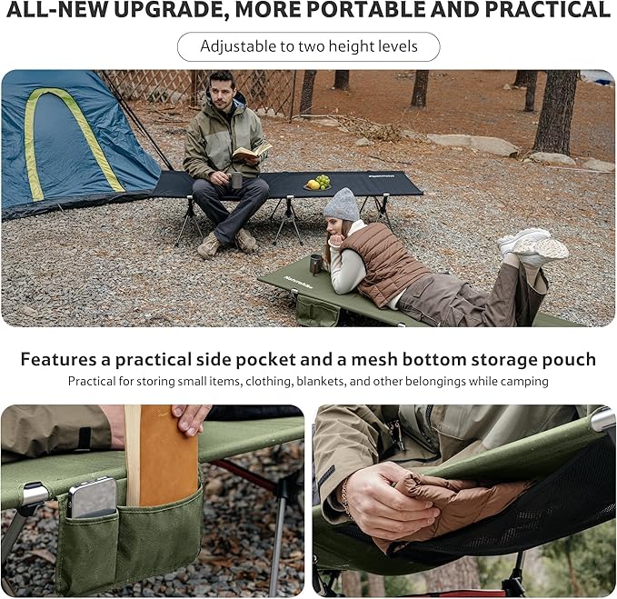 Naturehike ArmyWild Folding Camping Cot Height Adjustable Ultralight Backpacking Cot Portable Camping Bed for Camping Hiking Travel Home
