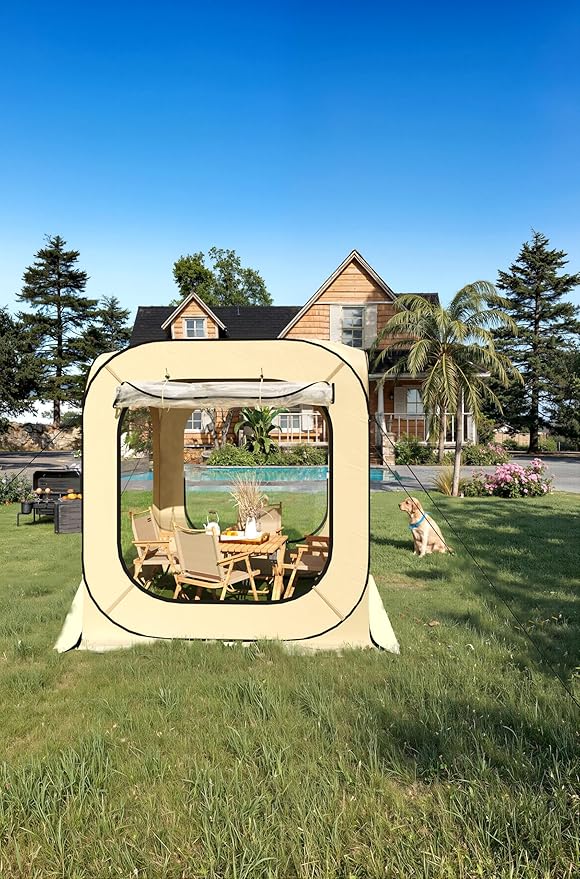 Pop Up Bubble Tent Tent 3-4 Person Portable Screen House Room Instant Shelter Clear Sport Rainproof Camping Sun Shelter Coldproof for Patio Backyard Deck Sports Events Beige