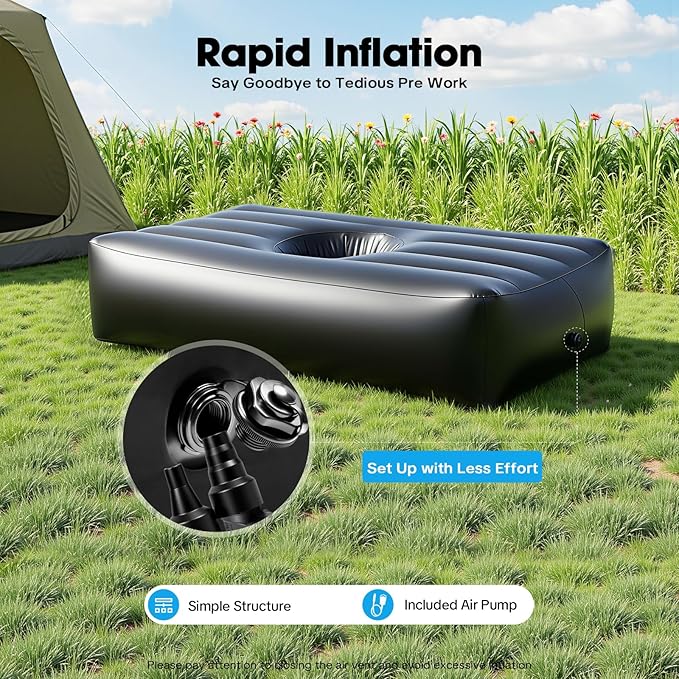 BBL Bed 72 x 40 Inflatable Mattress with Hole BBL Bed After Surgery for Sleeping Ergonomics PVC Pregnancy Bed Inflatable Mattress Air Mattress for Camping Traveling Hiking (Black)